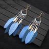 Nuevos pendientes largos de plumas azules con cuentas vintage de estilo chino, estilo étnico, elegantes, de estilo exótico, con nicho.