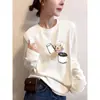 Camiseta Ribatada de Manga Longa Estilo Novo 2026 para Mulheres, Camisa Básica para Primavera e Outono, Top Versátil da Moda Estampado Azul Marinho