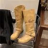 Botas Altas Francesas de Cuero Sintético Botas de Moda Otoño Talla Grande Hebilla 2026 Botas de Moda para Mujer Versátil Tacón Bajo Nuevo Moda