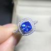 Anillo de Gema Topacio Azul Suizo Chapado en Plata Esterlina s925 Oro Blanco de 18K Regalos en Vivo Cuadrado Princesa Doble Diamante