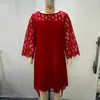 Vestido de Chiffon com Renda Patchwork de Manga Três Quartos e Barra Irregular, Estilo Europeu e Americano, Disponível