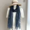 Bufanda Larga de Lino a Rayas Retro para Mujer Primavera Verano Delgada de Gama Alta Artística Braga para el Cuello Estilo Coreano Protector de Cuello Chal Otoño