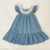 Vestido de Verão para Meninas Novo Estilo Vestido Jeans com Estampa de Laço Macacão Bebê Roupas Combinando para Irmãs