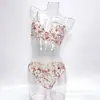 Lencería Sexy de Encaje Floral Francés con Pestañas para Comercio Exterior Personalizado Conjunto de Sujetador Push-up Cómodo Hueco para Mujer