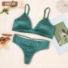 Traje de Ropa Interior de Satén Europeo y Americano con Espalda Bonita para Mujer, Camisola sin Aros, Transpirable, Sexy, con Escote en V Profundo, sin Marca, Conjunto de Sujetador