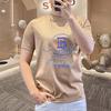 Lujo Ligero 2025 Verano Nuevo Entidad Camiseta de Manga Corta para Hombre Cuello Redondo Estampada Top para Hombre Camiseta Diamante Caliente