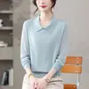 Suéter de Tricô Liso Slim Fit, Novo Estilo Primavera e Outono, Camisa Base com Gola Lapela, Novo Modelo 2026, Lindo Suéter Feminino que Rejuvenesce