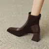 Botines retro de punta cuadrada con tacón grueso para mujer, con un diseño de bloques de color francés, cremallera trasera, estilo simple y tacón alto, adecuados para ir al trabajo.