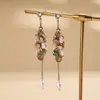 Pendientes de Cadena con Borla de Flor de Cristal de Zirconia Europea y Americana, Pendientes de Plata, Estilo Étnico Elegante Retro, Pendientes de Nicho de Gama Alta
