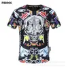 Estilo Europeo y Americano Nueva Camiseta Casual para Hombre con Impresión 3D de Alta Calidad de Cabeza de Fantasma con Llamas