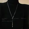 Colar Longo de Aço Titânio com Um Caractere para Suéter Feminino Outono e Inverno Corrente de Suéter Simples Elegante Estilo Frio Acessórios de Celebridade da Internet