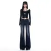Jeans bootcut estilo americano de moda 2026 transfronterizos, no ajustados, jeans de cintura alta ligeramente acampanados color azul vintage para mujer, colección de otoño