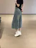 Jeans crop vintage lavados rasgados estilo coreano para mujer, pantalones rectos casuales holgados de pierna ancha de cintura alta adelgazantes para verano
