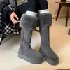 Botas de Nieve Largas Grises Hasta la Rodilla para Mujer 2026 Nuevo Estilo de Invierno Uso Bidireccional Forradas de Piel Calientes Zapatos de Algodón Botas de Suela Gruesa