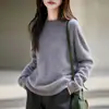 Casaco da moda e versátil para outono e inverno, suéter de tricô com gola redonda em lã nova com design escovado, suéter de gola redonda de manga comprida