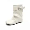 Hebilla de cinturón estilo coreano Gu Yun, botines de moda para mujer, nueva colección otoño 2026, con elevador interior, botines de moda hasta la pantorrilla para mujer