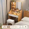 Tocador para dormitorio del hogar, diseño simple y moderno con espejo, tocador de maquillaje compacto y de almacenamiento multifuncional