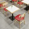 Conjunto de Mesa e Cadeiras para Refeições Rápidas em Laje de Rocha e Madeira Maciça para Lanchonetes, Restaurantes, Padarias, Lojas de Chá com Leite e Restaurantes de Hot Pot Picante; Combinação de Mesa e Cadeiras para Restaurante com Booth