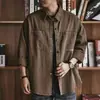 Camisa Crock Jaqueta Masculina Primavera e Outono plus size Solto Trendy Casual Top Cor Sólida Cardigan Lapela Jaqueta Masculina