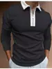 Nova Camisa Polo Casual Masculina de Outono 2023, Comércio Exterior, Estampa 3D, Cor Sólida, Zíper, Manga Longa