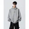 Sudadera con capucha estilo americano, bordado de flor blanca y letra gris, para hombre, otoño, marca de moda, holgada, casual, deportiva, sudadera con capucha versátil