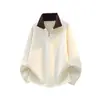 Camisa polo, suéter de punto con cuello, de hombre para pareja, bloques de color, media cremallera, estilo old money, otoño e invierno, venta al por mayor de fábrica transfronteriza