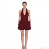 Amazon Ins Vestido de Tirantes Sin Mangas Transfronterizo Europeo y Americano Vestido de Jacquard con Cuello en V y Lazo de Jacquard Vestido de Gala