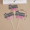 Decoración de tarjeta para mesa de postres de cumpleaños de niña Coolomi, inserción de año, banquete de cumpleaños, empujar música, pegatinas para borde de pudín