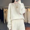 2025 Novo Conjunto de Duas Peças Feminino 100% Lã Gola Redonda Acolchoado Shorts de Trama Outono e Inverno Novo Quente e Simples