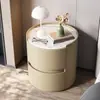 Mesa de Cabeceira Redonda, Armário de Cabeceira Minimalista Italiano de Luxo Leve em Ardósia, Armazenamento de Quarto Moderno Simples de Madeira Maciça de Ponta