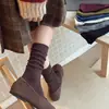 Meias femininas de outono retrô com trama vazada até o meio da panturrilha, com sutil padrão de espiga de trigo, de algodão, cor sólida, respiráveis, versáteis, adequadas para sapatos Birkenstock, meias largas de estilo casual