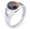 Anillo de Acero Inoxidable con Piedra Preciosa de Venta Caliente Transfronteriza para Hombres, Simple Ovalado Ojo de Gato Marrón, Estilo Retro Europeo y Americano