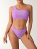 2026 Bikini Europeo y Americano Traje de Baño de Comercio Exterior Dividido Traje de Baño Huludao Vacaciones Color Sólido Sexy Transfronterizo Personalizado de un Hombro