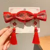 Grampo de cabelo com borla de arco antigo para crianças e mulheres 2025 acessórios para cabelo de ano novo para meninas roupas vermelhas de ano novo chinês grampo de cabelo chapéu