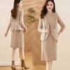 Novo vestido feminino elegante celebridade alta classe midi manga comprida outono e inverno saia de malha damasco tamanho único