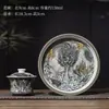 Juego de Té Aliento de Dragón de Tinta: Un Gaiwan, Tres Tazas, Juego de Té Kung Fu, Bandeja de Cerámica para Té Seco, Taza de Té Gaiwan, Juego de Regalo