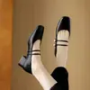 Zapatos de Salón Individuales Pequeños Elegantes y Suaves con Tacón Grueso de 3.5, Estilo Nuevo de Primavera Tacones Altos de Punta Cuadrada, Zapatos Mary Jane Versátiles con Tacón Grueso