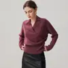 Nueva colección de invierno para mujer: Suéter de cachemira con cuello en V cruzado y diseño de canalé, perfecto como capa exterior o como un top de punto casual.