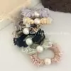 Goma para el pelo de malla con volantes de seda helada y perlas, de alta elasticidad, colorida y dulce, para mujeres