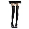 Meias 3D Sexy em Forma de Cruz Estilo Suspensório Acima do Joelho Lolita Veludo Preto e Branco Cor Sólida Meias Longas para Meninas