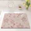 Tapete Pequeno para Ralo de Cozinha com Flores Frescas Macio de Terra de Diatomáceas Absorvente para Bancada Antiderrapante Tapete Secagem Isolamento Térmico para Mesa de Jantar e Louça