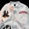 Jaqueta Baseball Bordada Divertida de Desenho Animado da Marca Chinesa Tendência para Mulheres Primavera e Outono Estilo Preguiçoso de Nicho de Alta Qualidade Jaqueta Cardigan