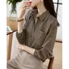 Comercio exterior ropa de mujer toma real estilo occidental casual otoño nuevo mujer solapa rayada gasa camisa top cárdigan camisa