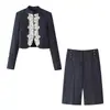 Comércio Exterior 2026 Verão Novo Estilo Europeu e Americano Moda Feminina Casual Solta Renda Patchwork Jaqueta e Shorts 7932576