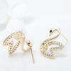 Nuevos aretes de tuerca con pin de plata 925 con incrustaciones de circonita par Cisne Pato mandarín aretes DIY accesorios de joyería fábrica venta al por mayor