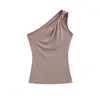 Top Regata Sem Manga de Um Ombro Estilo Europeu e Americano para Menina Apimentada Verão 2025 Novo Top Regata Curto Sexy Franzido Slim Fit