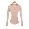 Elegante suéter de malha versátil slim-fit com decote V, estilo europeu e americano, jovial e rejuvenescedor, top base que afina a cintura