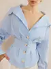 Novas Camisas Femininas Transfronteiriças, Estilo Europeu e Americano, Primavera e Outono, Design de Nicho, Blusas Camisa Listradas Versáteis de Manga Longa