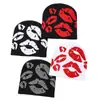 Gorro de Lana Tejido Jacquard con Patrón de Labios, Estilo Perezoso Hip-Hop, Cálido, Versátil, Calle, Exterior, Nueva Moda, Transfronterizo