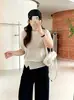 Suéter de punto para mujer talla grande con cuello semi-alto, colección otoño 2026, con diseño de abertura lateral, top versátil para mujeres talla grande